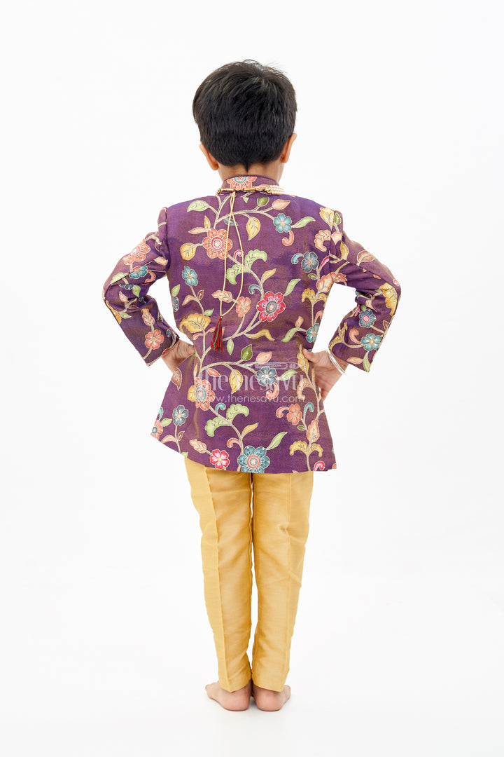 Stylish Kurta for Kids with Exquisite Embroidery and Golden Dhoti for Festive Wear