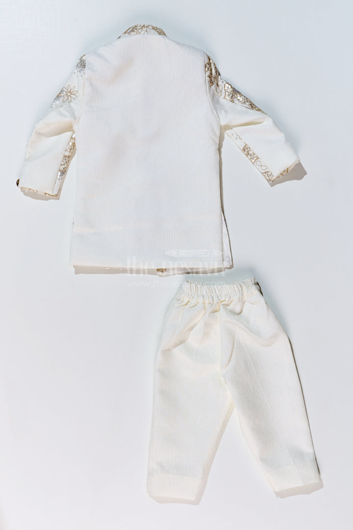 Boys Wedding Kurta with Jacket in Silk Blend with Designer Embroidery and Regal Detailing