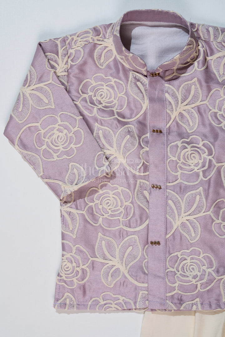Boys Purple Kurtha in Silk Blend with Designer Embroidery and Elegant Traditional Look
