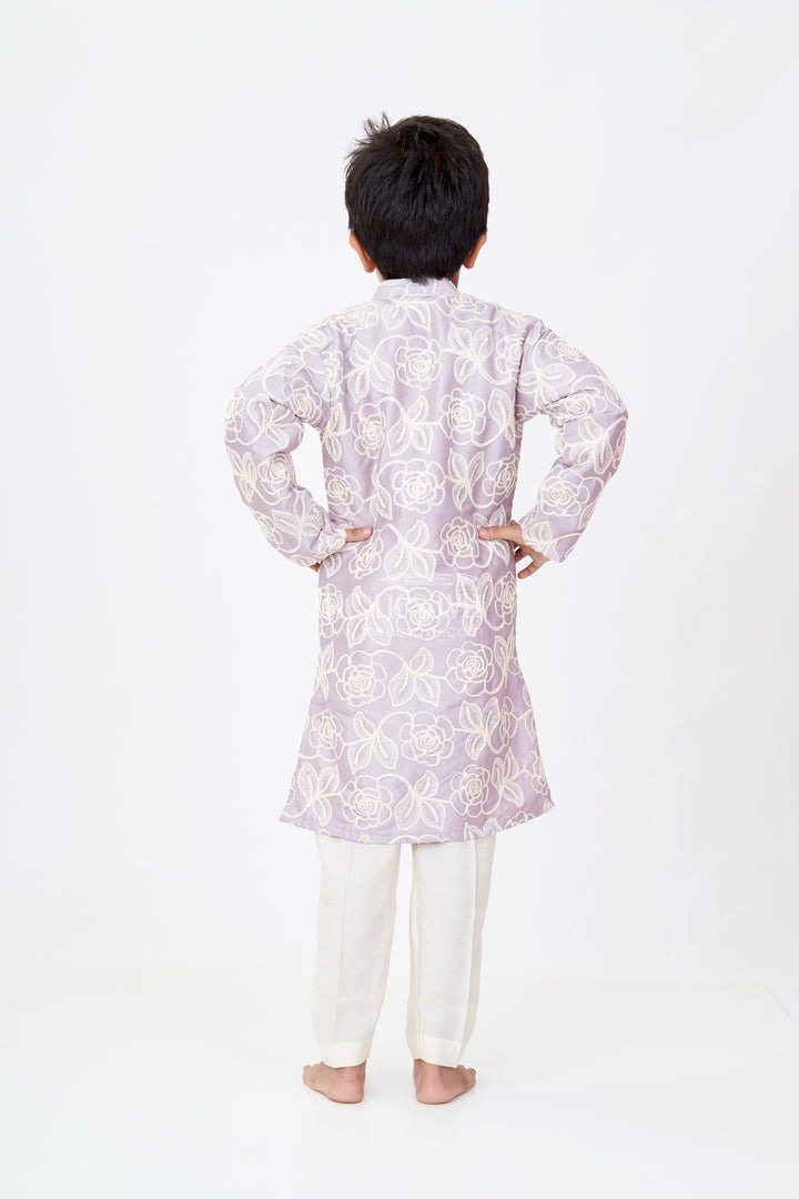 Boys Purple Kurtha in Silk Blend with Designer Embroidery and Elegant Traditional Look