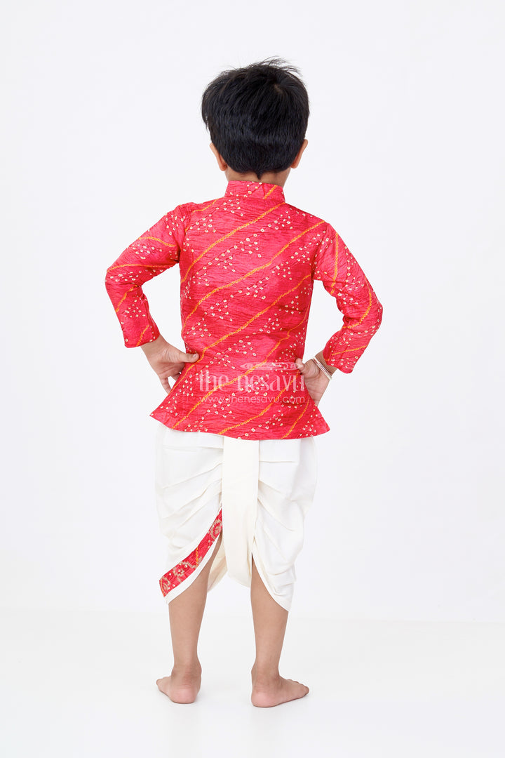Traditional Silk Dhoti Kurta Set for Boys with Bandhini Print and Classic Embroidery