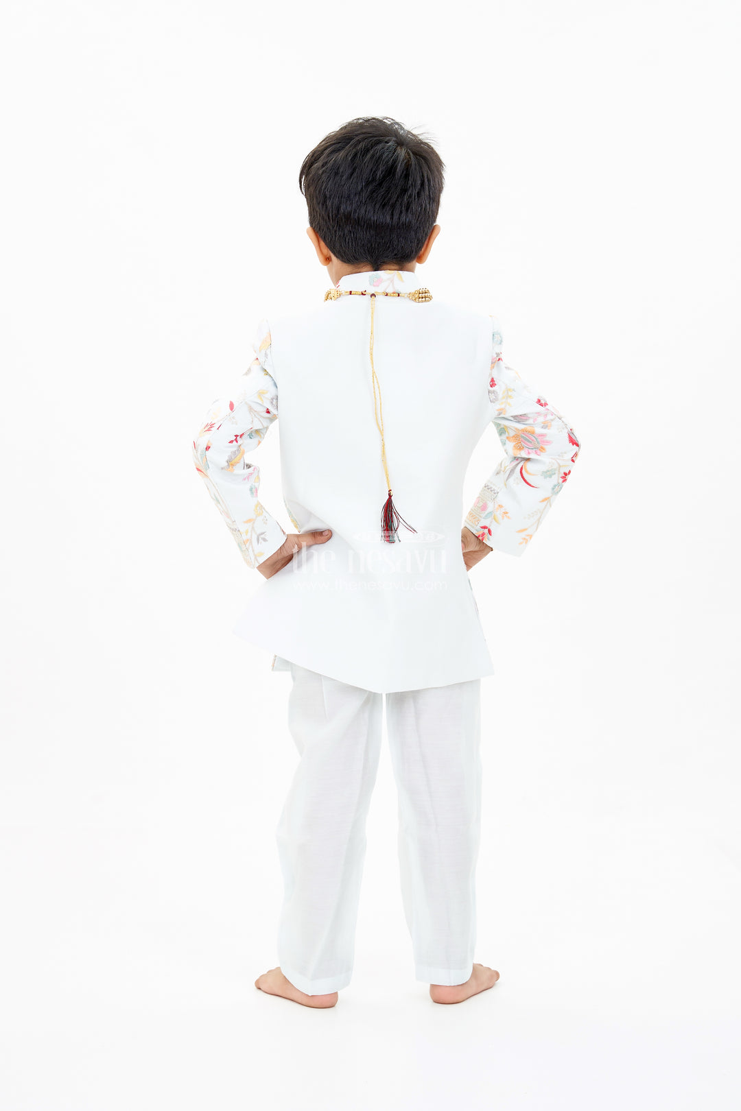 Boys Designer Kurtha with Embroidered Floral Patterns and Matching Pants for Special Occasions