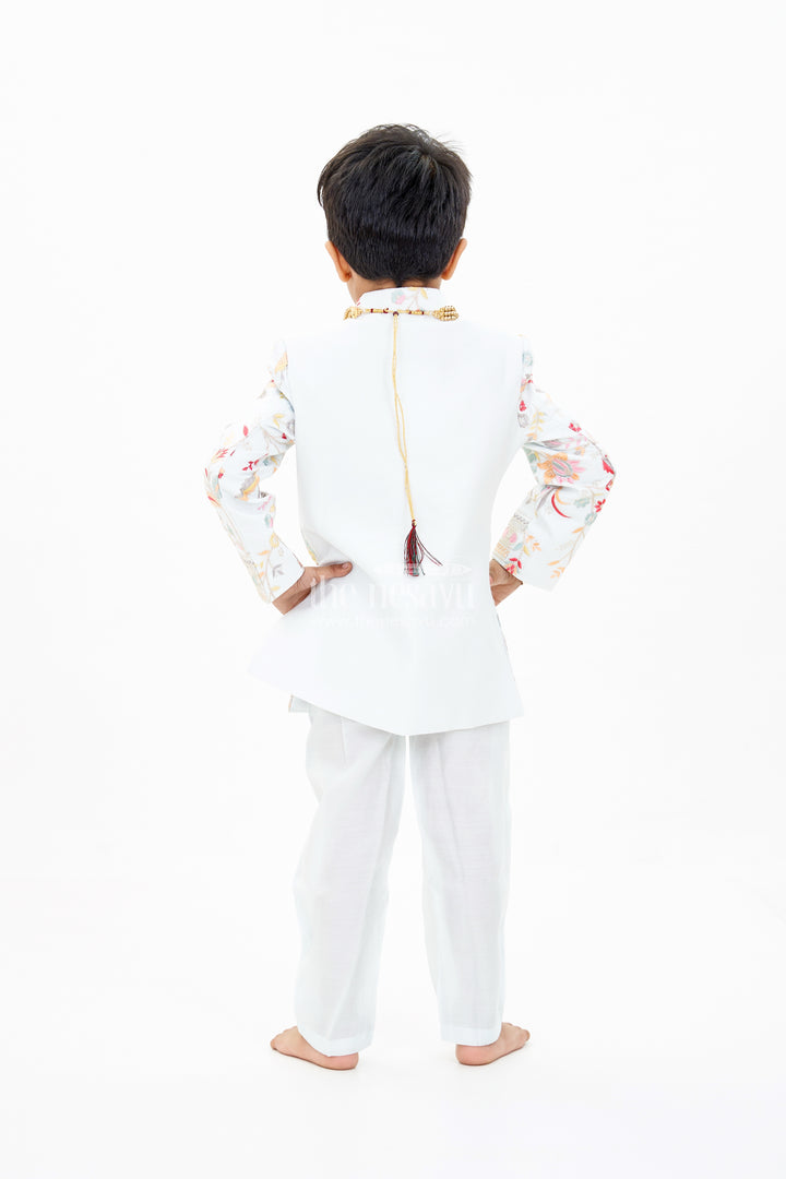 Boys Designer Kurtha with Embroidered Floral Patterns and Matching Pants for Special Occasions