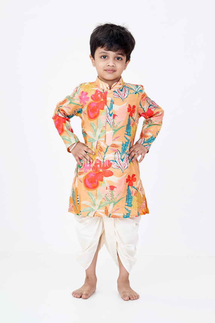 Boys Viscose Cotton Modern Dhoti Kurta Set with Colorful Floral Digital Print