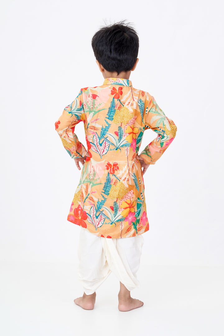 Boys Viscose Cotton Modern Dhoti Kurta Set with Colorful Floral Digital Print