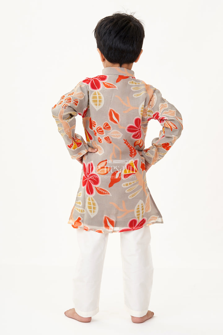 Ethnic Kurta Set for Boys with Floral Viscose Silk Digital Print and Sequin Embellishment