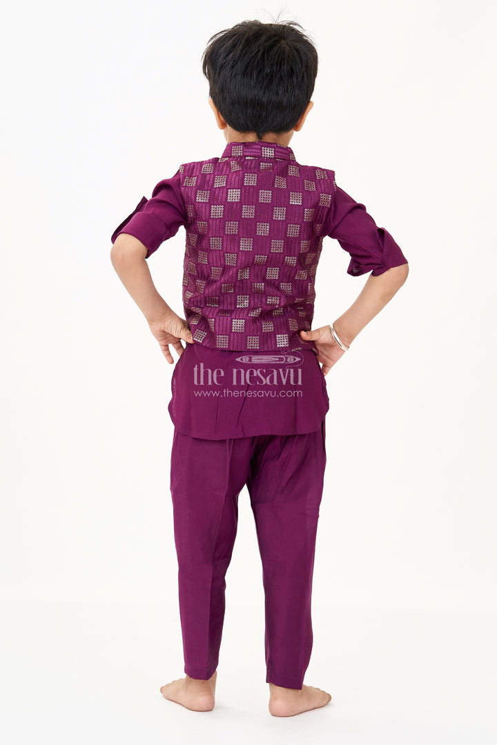 Party Wear Kurta Dress for Boys in Viscose with Thread Embroidered Jacket and Dhoti Style Pant