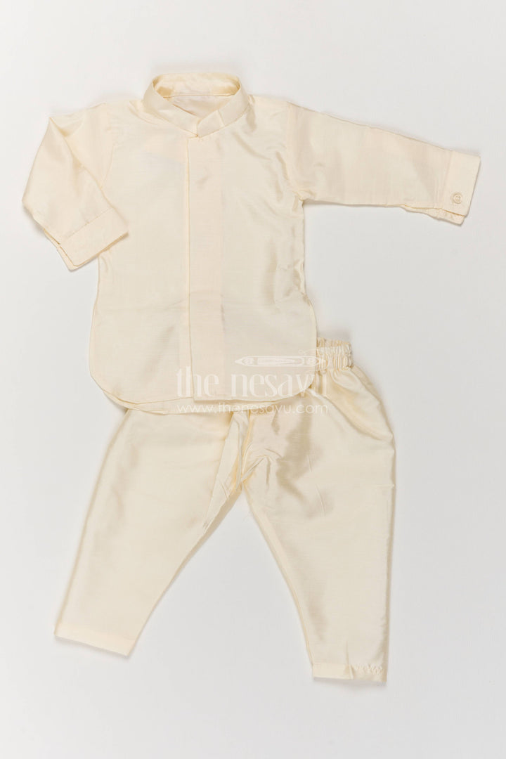 Boys Ivory Checkerboard Waistcoat Viscose Blend Silk Kurta Jacket Set