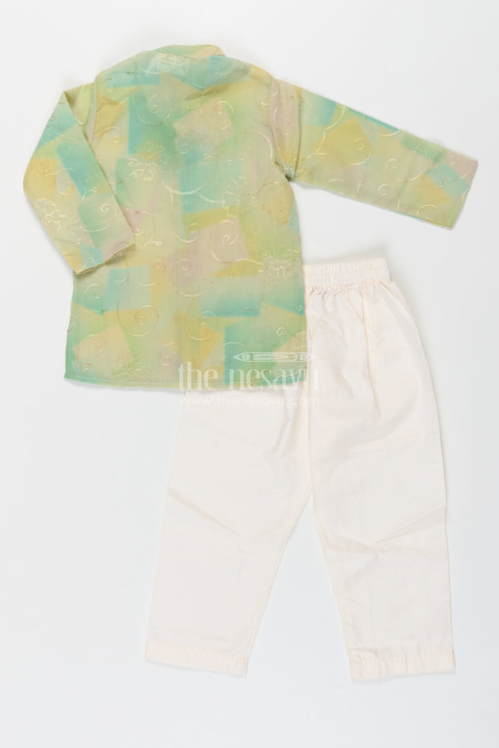 Green Kurta Sets for Boys in Modal Silk with Thread Embroidery and Ivory Pajama for Elegant Look