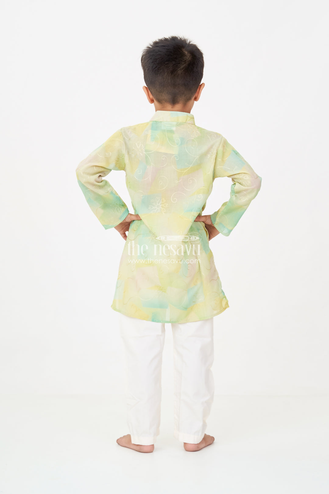 Green Kurta Sets for Boys in Modal Silk with Thread Embroidery and Ivory Pajama for Elegant Look