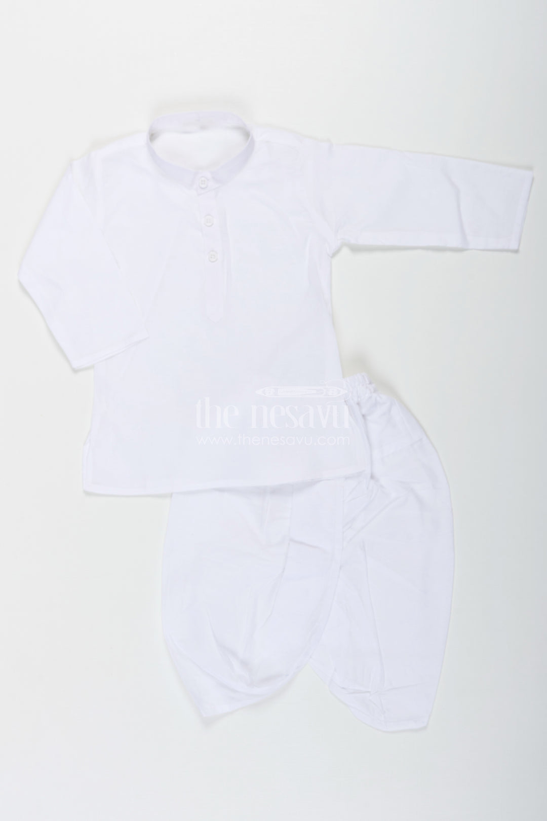 Boys Dhoti Jacket Set in White Cotton with Thread Weave Embellished Jacket and Kurta