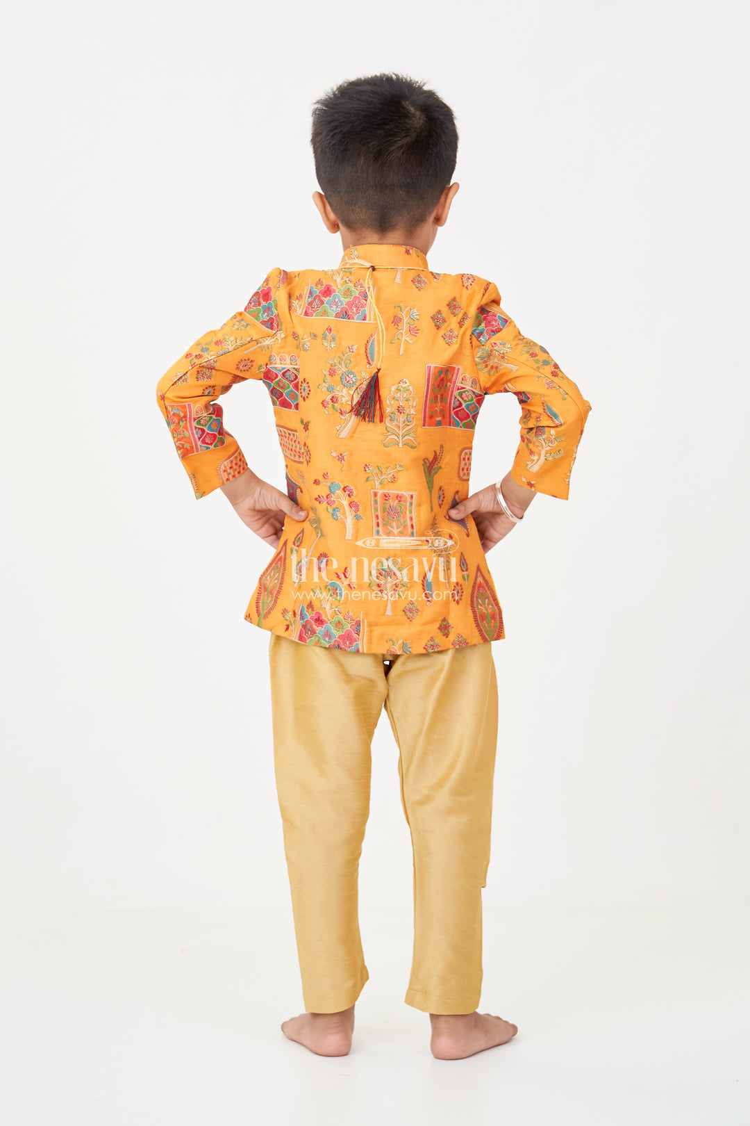 Boys dhoti and sherwani Set with Printed Yellow Kurta and Complete Traditional Accessory Kit