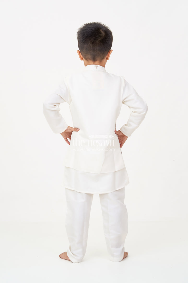 Boys jacket and pant set with Ivory Silk Blend Embroidered Jacket and Matching Trousers for Classic Festive Look