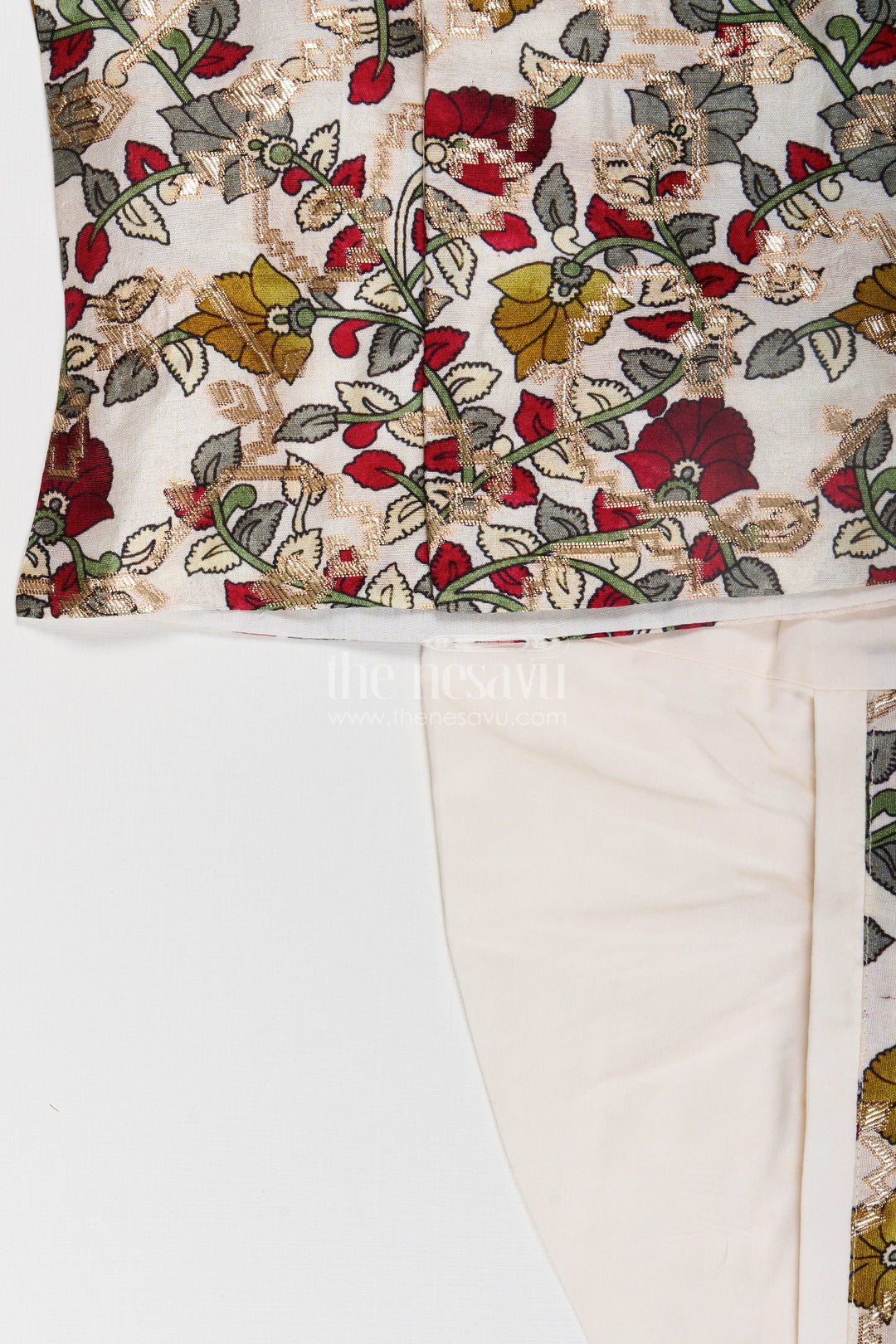 Boys Bacchon Ke Dhoti Set with Printed Silk Jacquard Kurta and Ivory Dhoti for Festive Looks