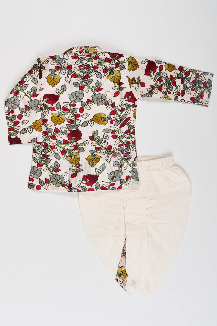Boys Bacchon Ke Dhoti Set with Printed Silk Jacquard Kurta and Ivory Dhoti for Festive Looks