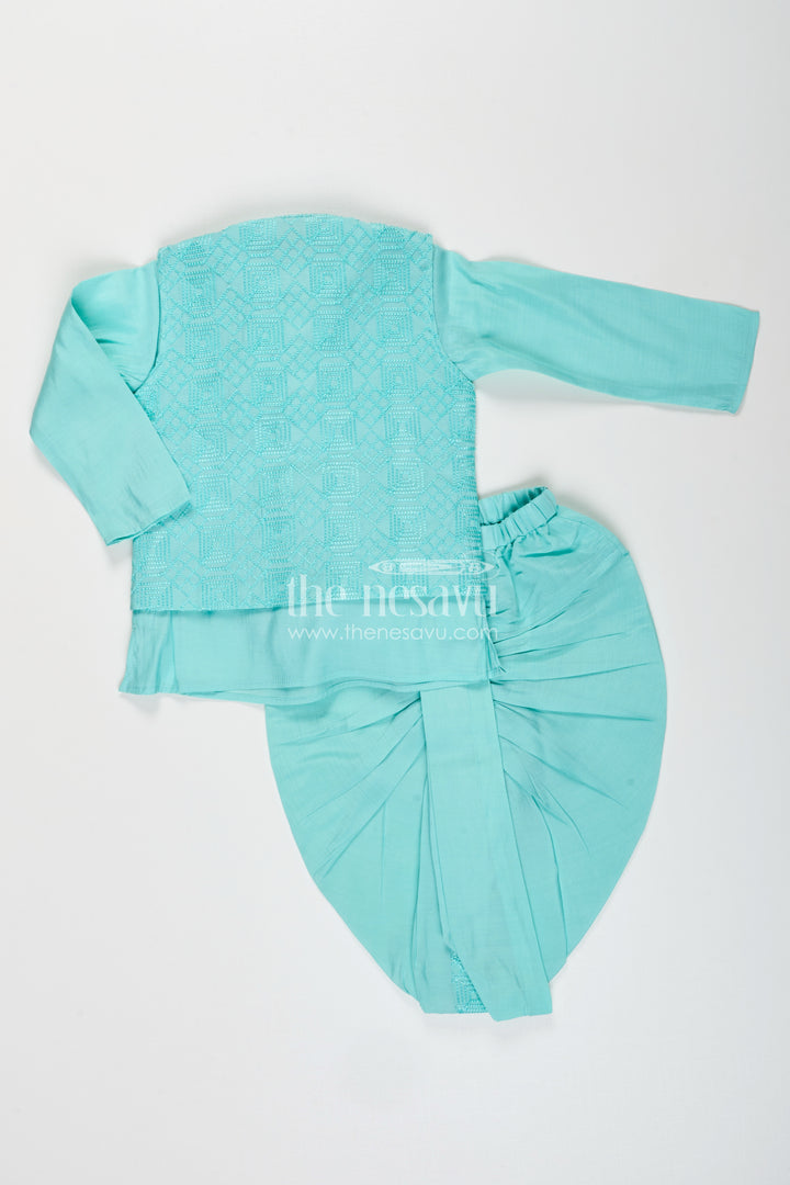 Baby boy blue dhoti set with embroidered jacket for festive and naming day