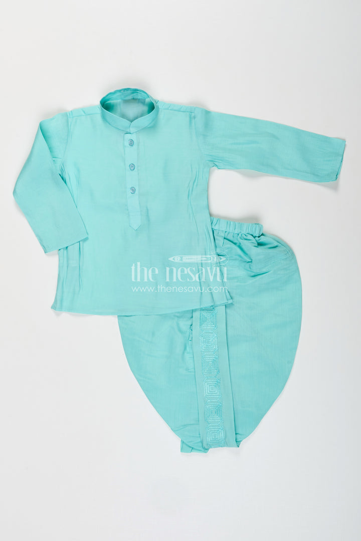 Baby boy blue dhoti set with embroidered jacket for festive and naming day