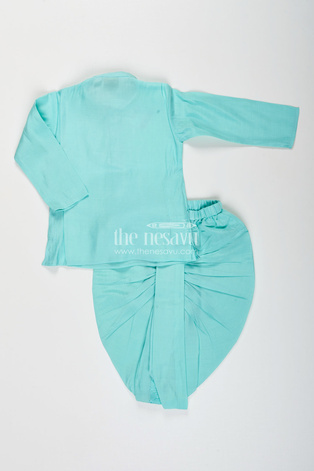 Baby boy blue dhoti set with embroidered jacket for festive and naming day