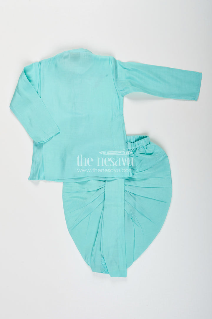 Baby boy blue dhoti set with embroidered jacket for festive and naming day