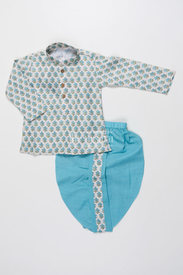 Boys Cotton Dhoti Set with Jaipur Block Print for Traditional Functions