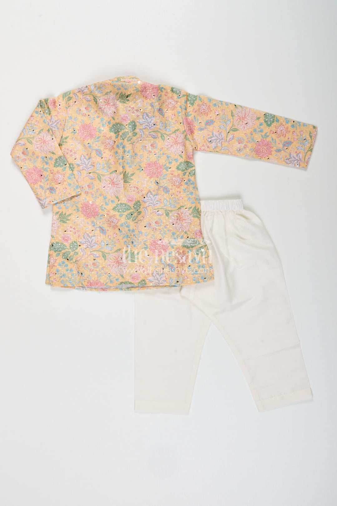 Boys yellow kurta set with floral sequin embroidery for weddings