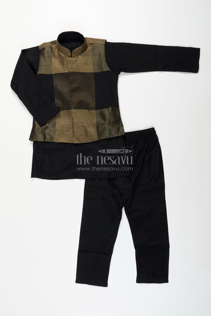 Boys black and gold checkered jacket set for evening functions