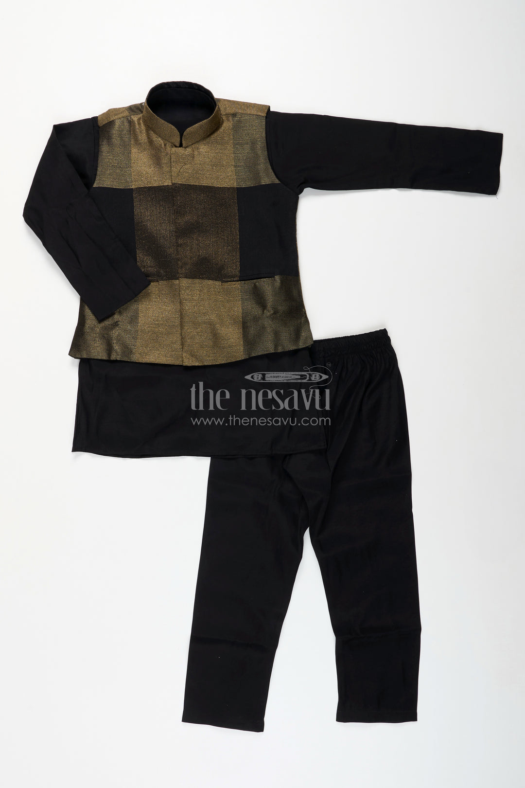 Boys black and gold checkered jacket set for evening functions