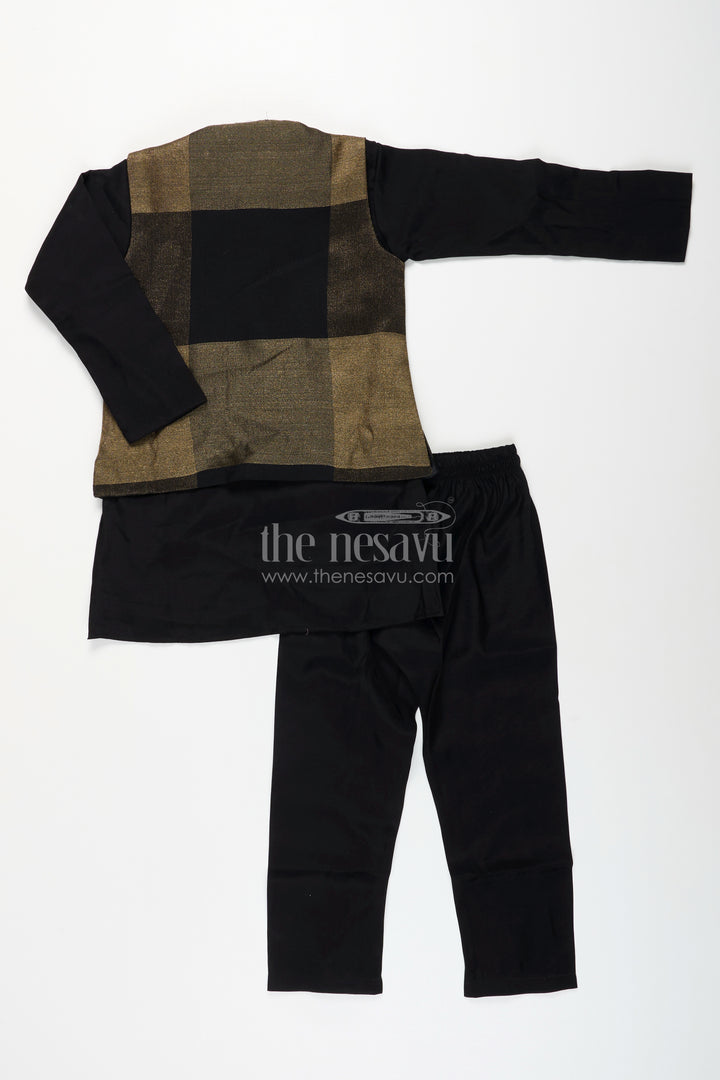 Boys black and gold checkered jacket set for evening functions