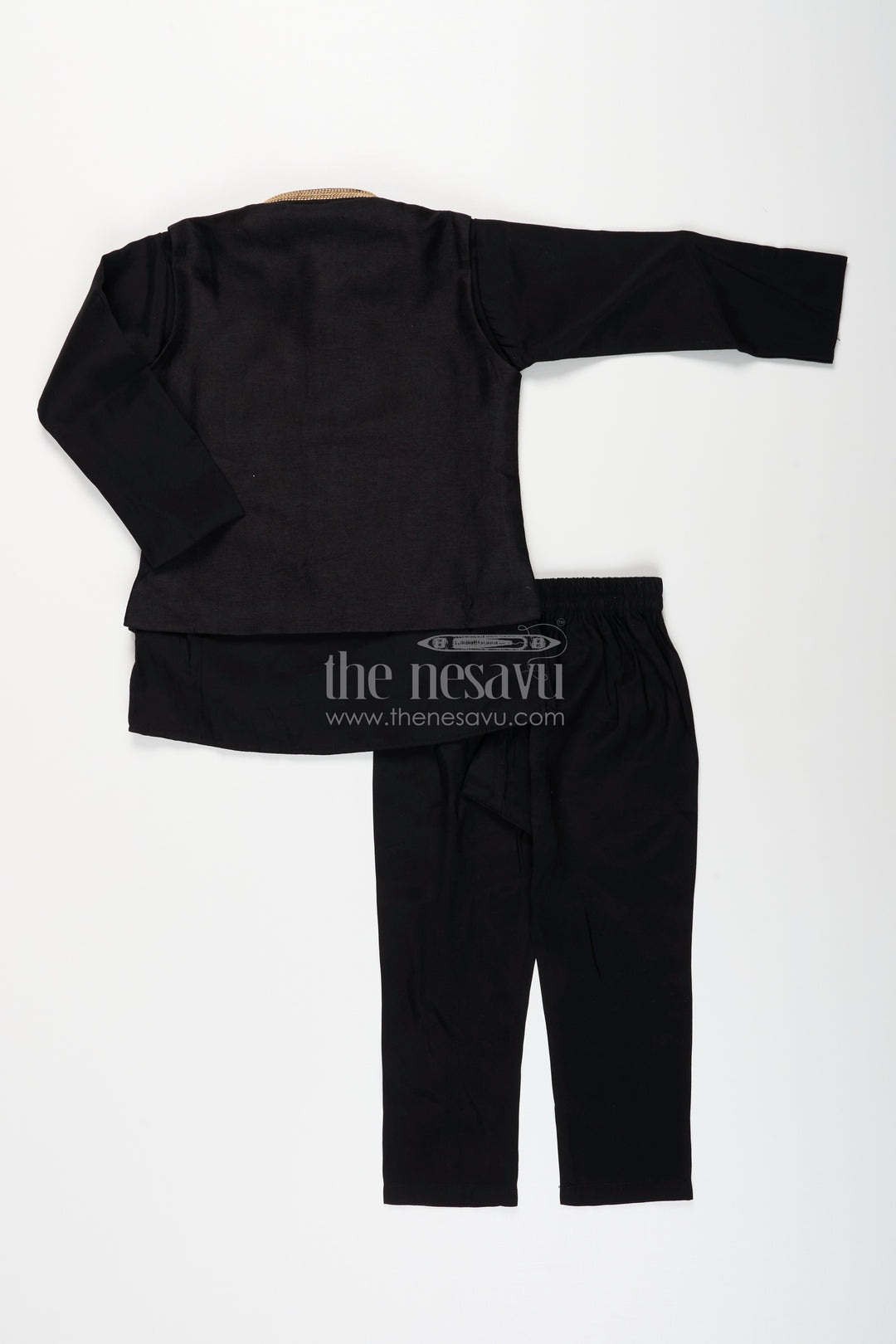 Boys black jacket set with gold leaf embroidery for Diwali and weddings