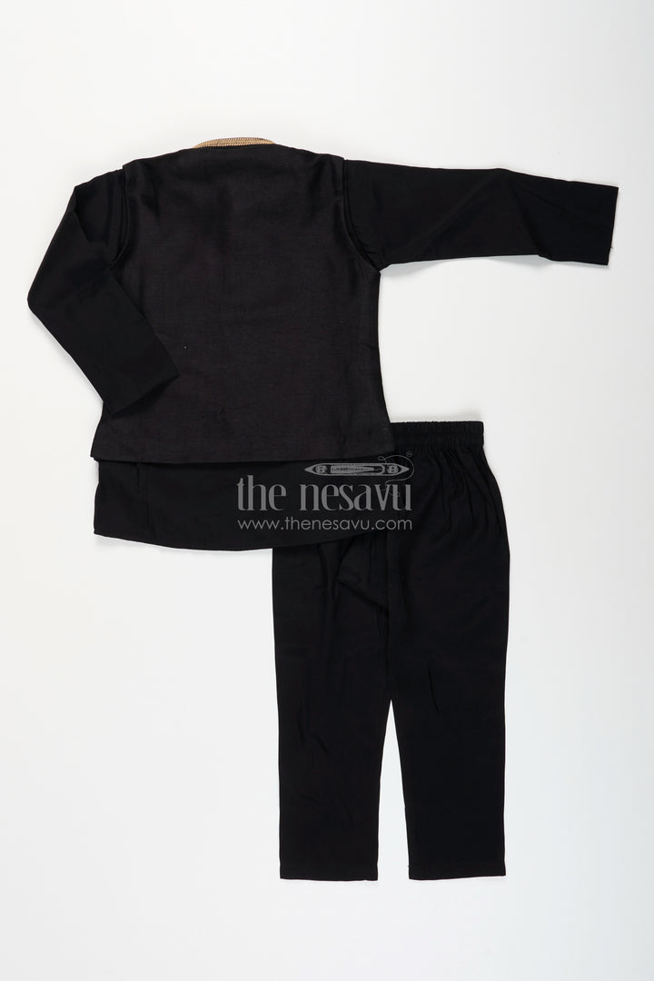 Boys black jacket set with gold leaf embroidery for Diwali and weddings