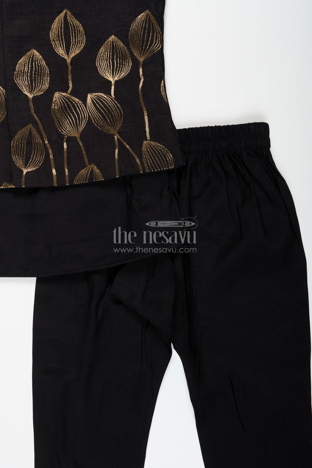 Boys black jacket set with gold leaf embroidery for Diwali and weddings