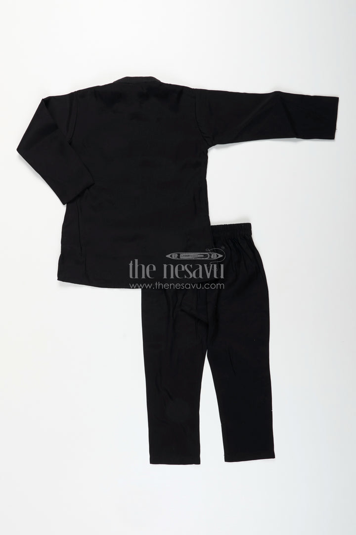 Boys black jacket set with gold leaf embroidery for Diwali and weddings