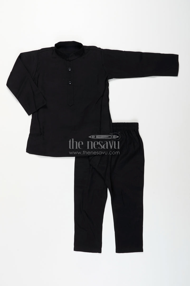 Boys black jacket set with gold leaf embroidery for Diwali and weddings