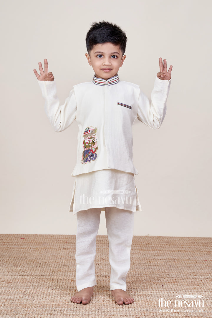 Ethnic Cotton Jacket Kurta Set for Toddler Boys for Traditional Functions