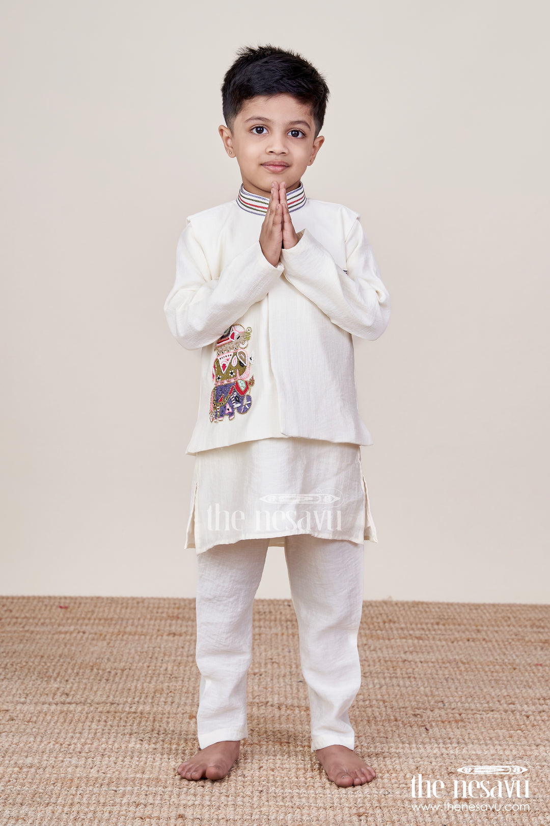 Ethnic Cotton Jacket Kurta Set for Toddler Boys for Traditional Functions