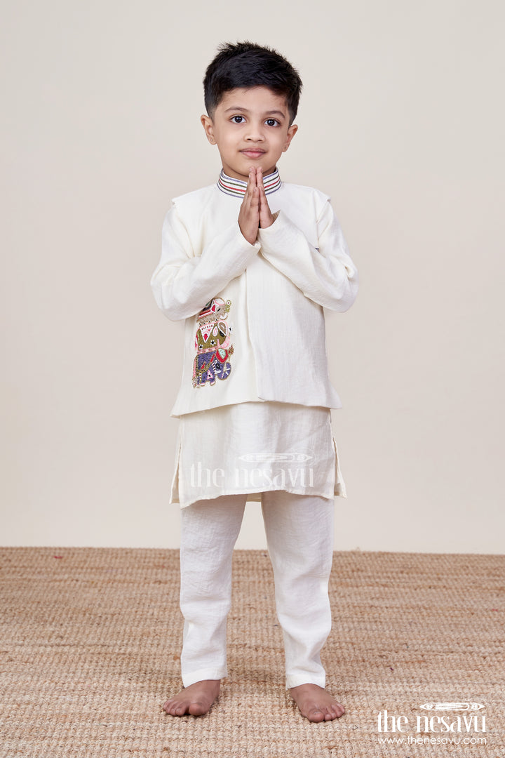 Ethnic Cotton Jacket Kurta Set for Toddler Boys for Traditional Functions