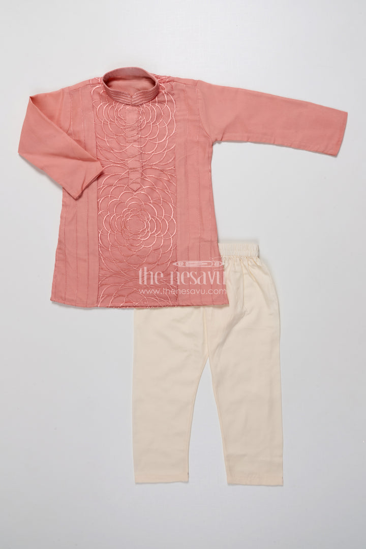 Embroidered Boys Kurta Set In Silk Cotton for Celebrations and Functions