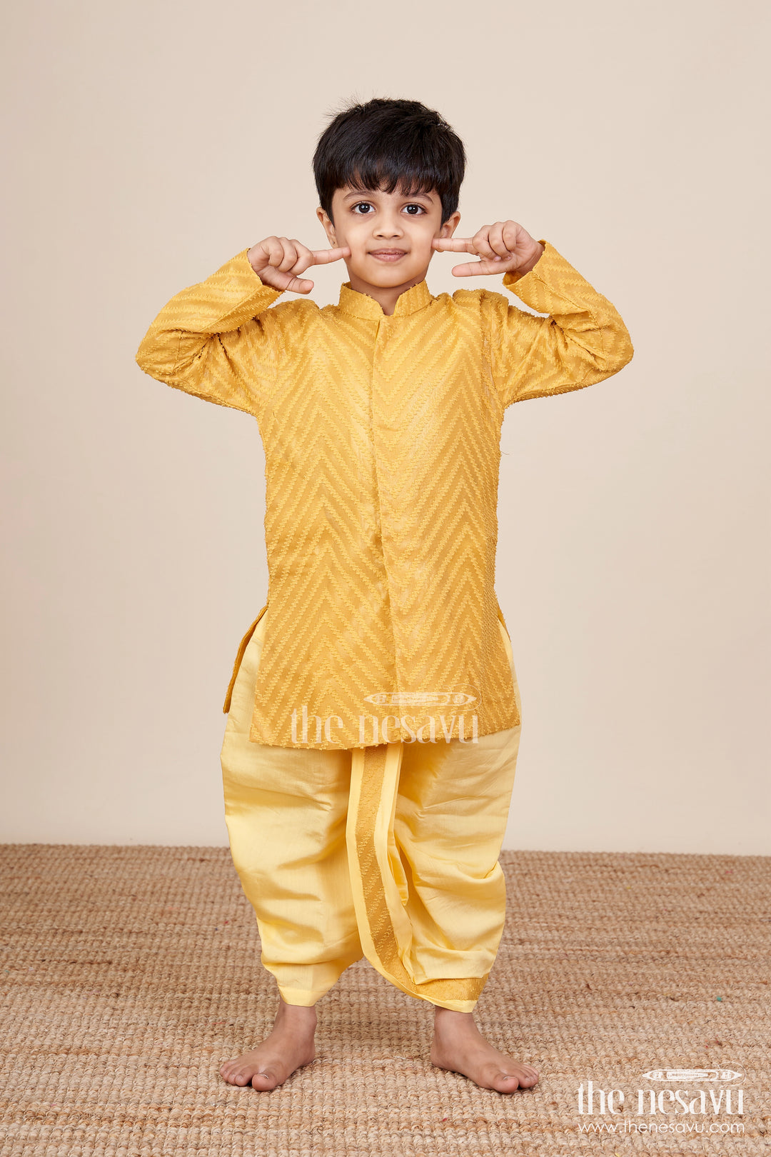 Traditional dothi set for toddler boys attending pujas and festivals