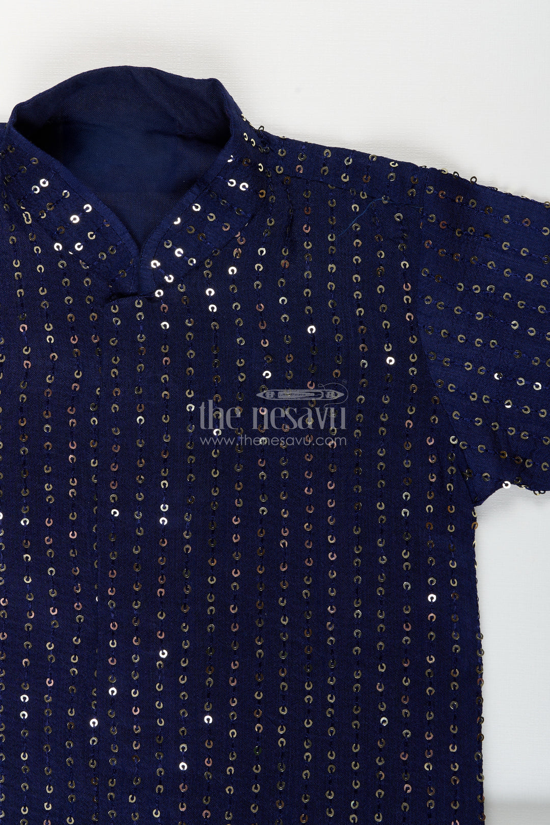 Boys navy blue sequin kurta set for weddings and festive occasions