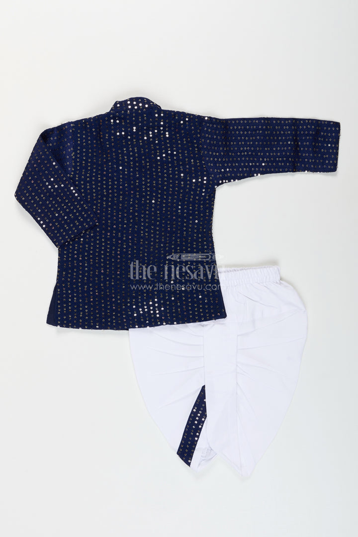 Boys navy blue sequin kurta set for weddings and festive occasions