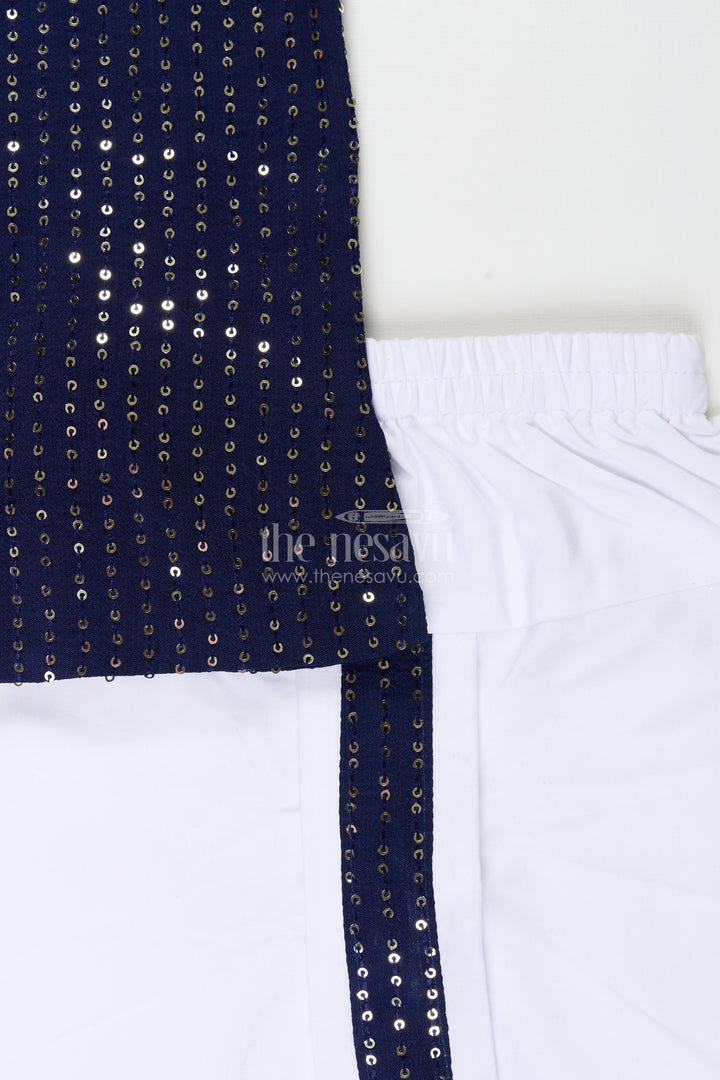 Boys navy blue sequin kurta set for weddings and festive occasions