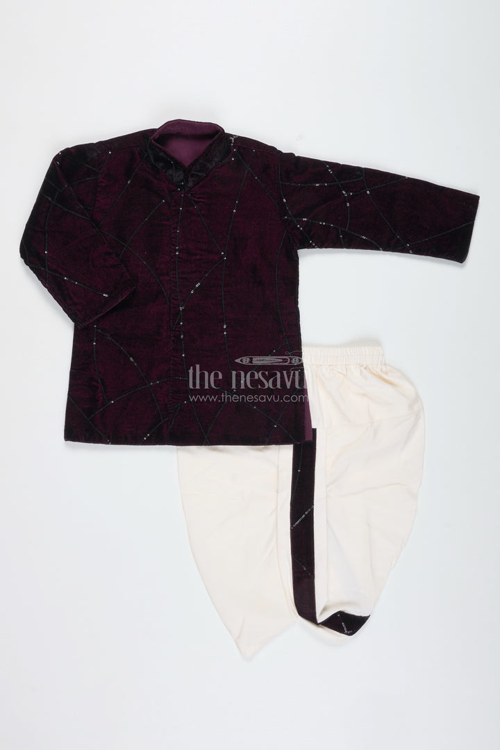 Boys Maroon Velvet Dhoti Set For Weddings And Cultural Functions