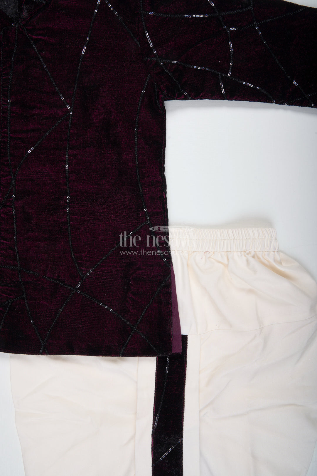 Boys Maroon Velvet Dhoti Set For Weddings And Cultural Functions