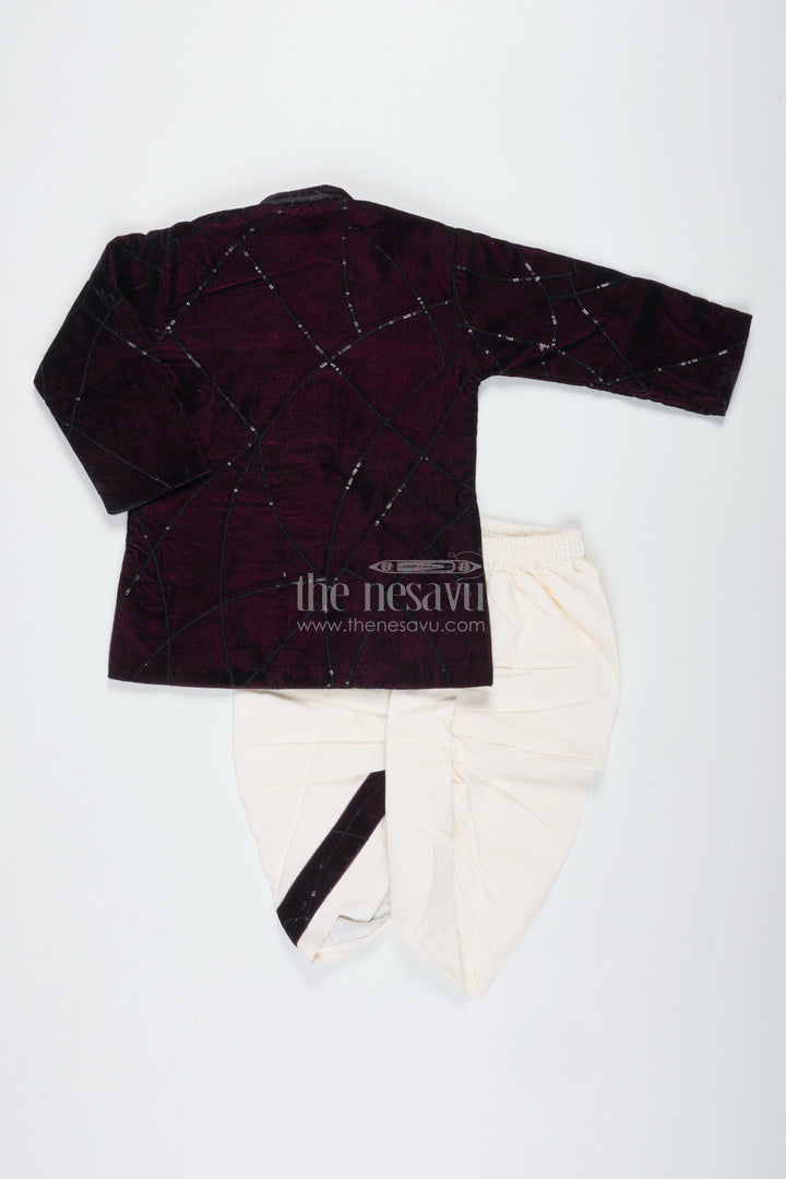 Boys Maroon Velvet Dhoti Set For Weddings And Cultural Functions