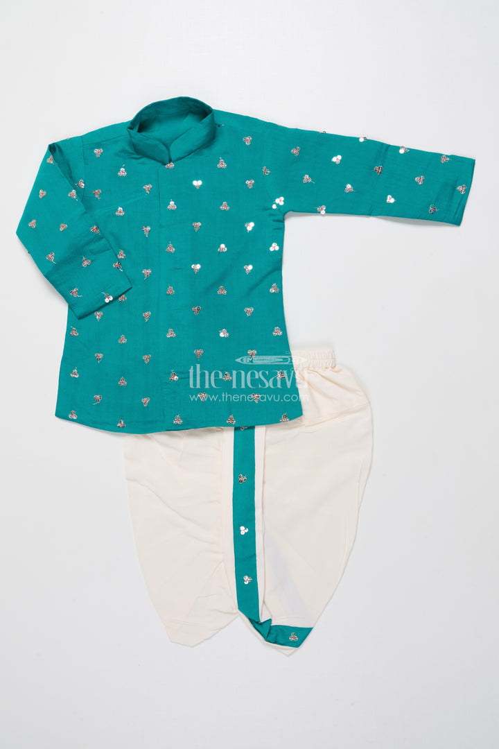Boys Dhoti Kurta Set with Mirror Embroidery for Festive Functions