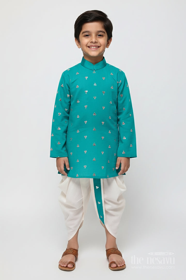 Boys Dhoti Kurta Set with Mirror Embroidery for Festive Functions