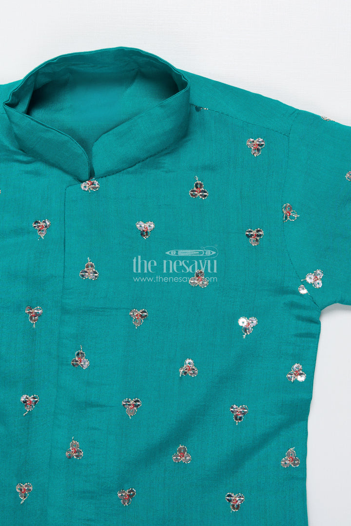 Boys Dhoti Kurta Set with Mirror Embroidery for Festive Functions