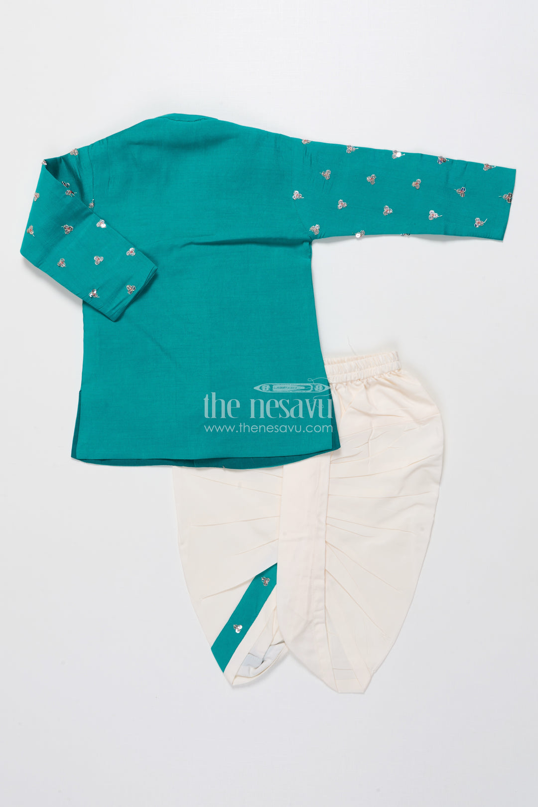 Boys Dhoti Kurta Set with Mirror Embroidery for Festive Functions