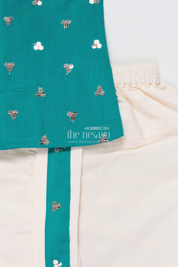 Boys Dhoti Kurta Set with Mirror Embroidery for Festive Functions
