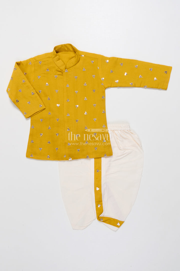 Kids Festive Dhoti Kurta Set with Mirror Work for Traditional Ceremonies